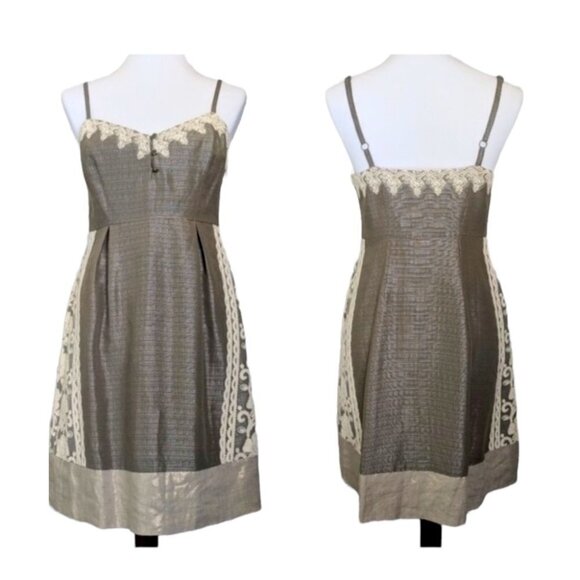 Anthropologie Moulinette Soeurs Olive Green Crochet embroidered rainwashed dress - Picture 2 of 16